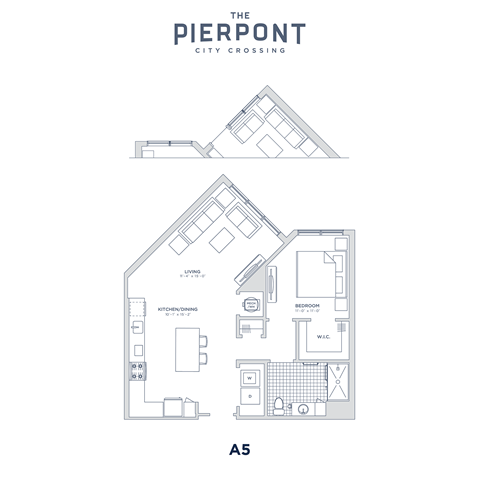 Floor plan for 1 bed, 1 bath, 774 sqft
